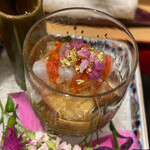 銀座 しのはら - 車海老　鮑　ホタルイカ　筍　ワカメ　ウド　生姜酢の煮凝り