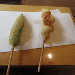 すがの - オクラとささみ梅　オクラは出汁酢で、ささみ梅はソースでいただきました