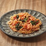 Tomato cream pasta with smoked salmon and spinach