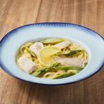 Steamed Chicken and Asparagus Pasta with Lemon Cream Sauce