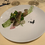 日光金谷ホテル - 清滝養鱒場　小さなイワナのフリット　いぶりがっこのレムラードソースに日光産田ぜりのサラダを添えて