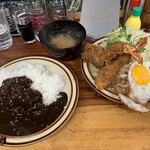 馬場南海 - 今日のエビフライしょうが焼き➕カレーライス