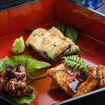 うなぎ松川 - （要予約）きも焼き、白やき、みそ焼き盛合わせ（味くらべ）3800円