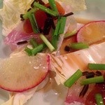 龍寿し - H25.02　ヒラメと白菜のサラダ仕立てノドグロのからすみ添え
      