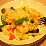 北京遊膳 - 芝エビと黄ニラの塩炒め