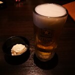 炭火居酒屋 炎 - ビールとお通し