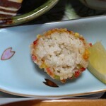 閑祥庵 禅紫 - あさり真丈の五色揚げの断面　鶏つくねだと思ってた(笑)