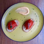 Pintxos with Spanish red paprika, anchovies, and aioli potato