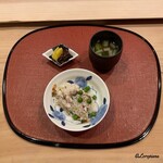 御料理 寺沢 - 喜知次と帆立の稚貝､豌豆豆､筍､木の芽の炊込みごはん