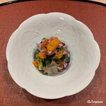 御料理 寺沢 - バフン海胆と鮑と屈み､楤の芽､葉山葵