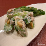 御料理 寺沢 - グリーンアスパラと松の実とトリュフの白和え