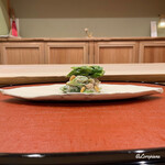 御料理 寺沢 - グリーンアスパラと松の実とトリュフの白和え