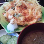 あじ彩 - 日替わり定食（限定20食）貝柱の天ぷらとカツオのカルパッチョ風サラダ