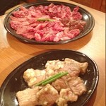 炭火焼肉 鶴兆 - 塩にんにくテッチャン、ロース、カルビ、ハラミ、レバー(*^^*)