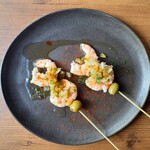 Pintxos with shrimp and Spanish olives