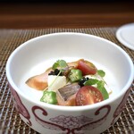 今石飯店 涼華 -  ◆沙律三文・・桜鱒中国茶スモーク・キャビアのせ、茄子のソースで