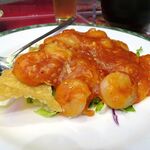 四川厨房 随苑 - エビチリ定食750円（ランチは、鶏唐揚げ４個、炒飯ほかは食べ放題）