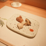 鮨 波やし - ・鮪の醤油焼、平貝のヒモ焼、真鯛の白子焼