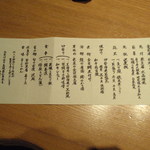 淘心庵 米屋 - 本日の晩餐のお品書きです。