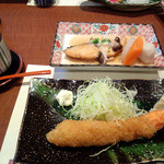 Kifuku - 大エビフライと魚の煮付けと茶碗蒸し