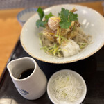 蕎麦 松風 - 旬菜と小海老のかき揚げぶっかけ蕎麦 冷 1000円