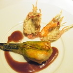 レストラン・セン - 手長海老を包んだ花ズッキーニのロースト 