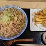 Yamagata Soba To Binchoutan Aburishuka Ebisu Tei - 山形肉そば(冷)とゲソ天ぷら