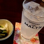 Nozomiya - レモンサワー(450円)と、お通し(漬物)
