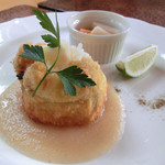 手打ち蕎麦とフレンチの やな木 - ＜2013年2月＞白身魚のカップ仕立て、カリフラワーのリゾット詰め、洋なしソース、山椒の香り