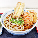 長生うどん - かけうどん中盛ｗｉｔｈちくわ天、かき揚げ