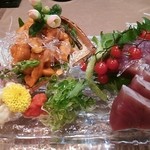 しな川 - お造り盛り合わせ♪（初鰹・生雲丹・カワハギ）