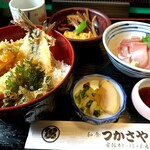 Tsukasaya - 日曜ランチ  q(^-^q) 天丼、刺身、卵焼き、きんぴら