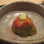 まき村 - 菜の花湯葉生雲丹　美味出汁ジュレ　山葵