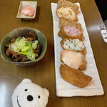田舎料理 吉野 - 七福神いなり、どて煮 Seven Lucky Gods Inari Sushi, Pork Tripe Dote Stew with Miso at Inaka Ryori Yoshino