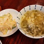 中国菜 オイル - 春雨のマヨネーズサラダはマイルドな仕上がりで、辛くなった口の中をリセット、程よいとろみの卵スープは海苔の風味と塩気が絶妙