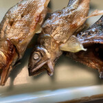 山菜川魚料理 湯谷亭 - 稚鮎と岩魚（獰猛なお顔）
