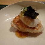 野嵯和 - こふぐと海老芋と白子のはんぺん（焼きと生）、ネギ、海苔、ポン酢ジュレかけ