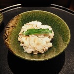 薪鳥新神戸 - 鳥そぼろと筍のご飯 + 韮