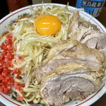 ラーメン二郎 - 小ぶた+汁なし+ネギ（紅生姜） ¥980+100+100