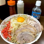 ラーメン二郎 - 小ぶた+汁なし+ネギ（紅生姜） ¥980+100+100