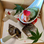 竹島 - 前菜 酢の物 かます一夜干し 三河湾梅貝 独活梅肉