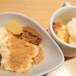 Biken Gochisou Byuffe Hana Mo Mimo - お代わりデザートはアイスクリームで2種類:自家製プリンにバニラアイスとバニラアイスに3種類の餡とわらび餅のきなこだけすくってトッピング