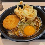 ゆで太郎 - 季節のミニ丼セット＋生たまご＋コロッケ＋かきあげ