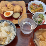 Sansaki Saka Kafe - ランチ（鶏むね肉揚げ煮とタケノコごはん）