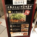 Okonomiyaki Kiji - 店頭のメニュー