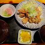 Kandaya - 鶏からねぎごまポン酢定食　（690円）＋ねぎとろ（200円）