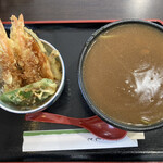 苗穂通り しあわせ食堂 - ミニ天丼350円、ミニカレーそば350円