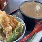 苗穂通り しあわせ食堂 - ミニ天丼350円、ミニカレーそば350円