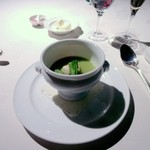 フランス料理グルメ - 前菜２　菜の花と海老のフラン　冬の料理の中に、しっかりとした春の足音が感じられます。