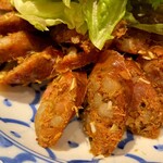 タイ屋 ソンタナ - サイクロークイサーンは生姜スライスや野菜と。ちょいピリ辛